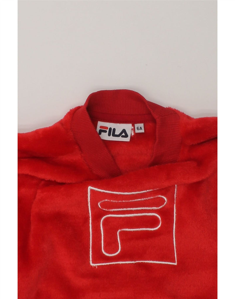 FILA Girls Graphic Fleece Jumper 5-6 Years Red Polyester | Vintage Fila | Thrift | Second-Hand Fila | Used Clothing | Messina Hembry 
