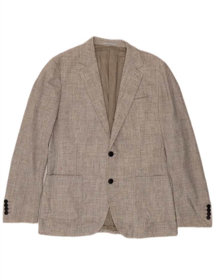 Reiss Mens 2 Button Blazer Jacket UK 40 Large Grey Check Polyester