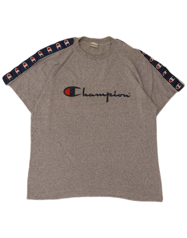 Champion Mens Graphic T-Shirt Top Large Grey Colourblock Cotton