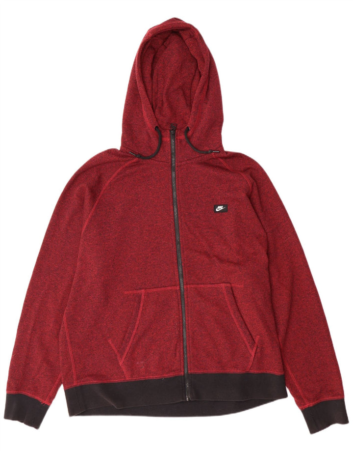 NIKE Mens Zip Hoodie Sweater XL Burgundy Colourblock Cotton
