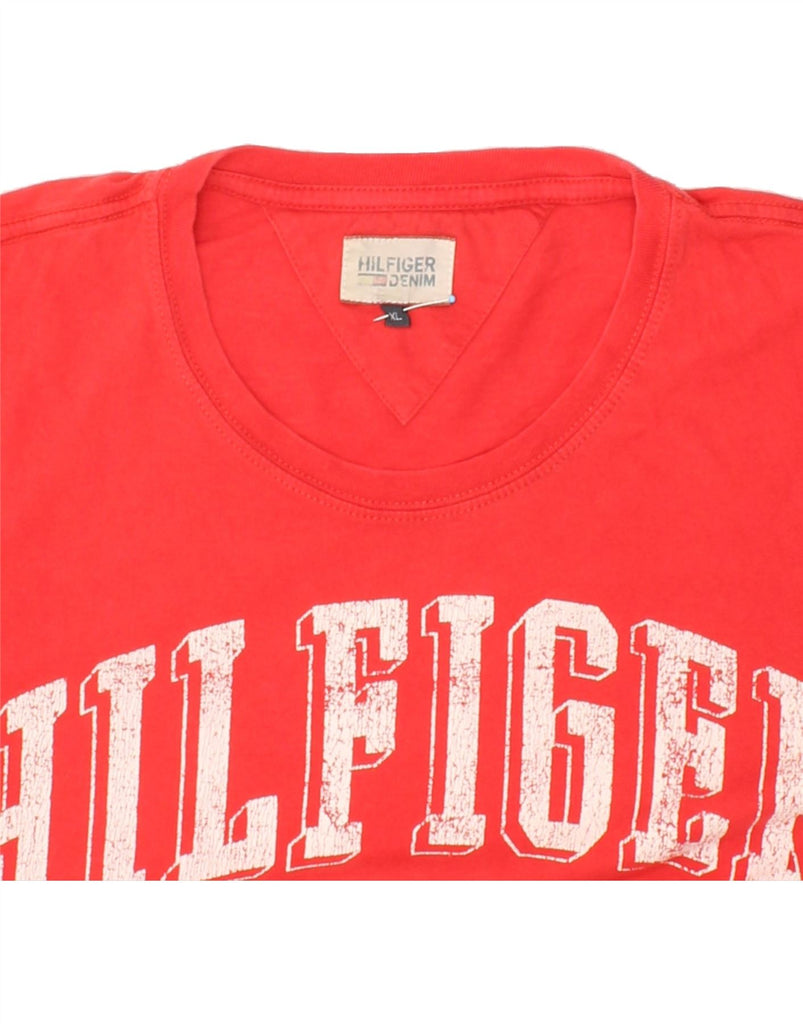 TOMMY HILFIGER Mens Graphic T-Shirt Top XL Red Cotton Vintage Tommy Hilfiger and Second-Hand Tommy Hilfiger from Messina Hembry 