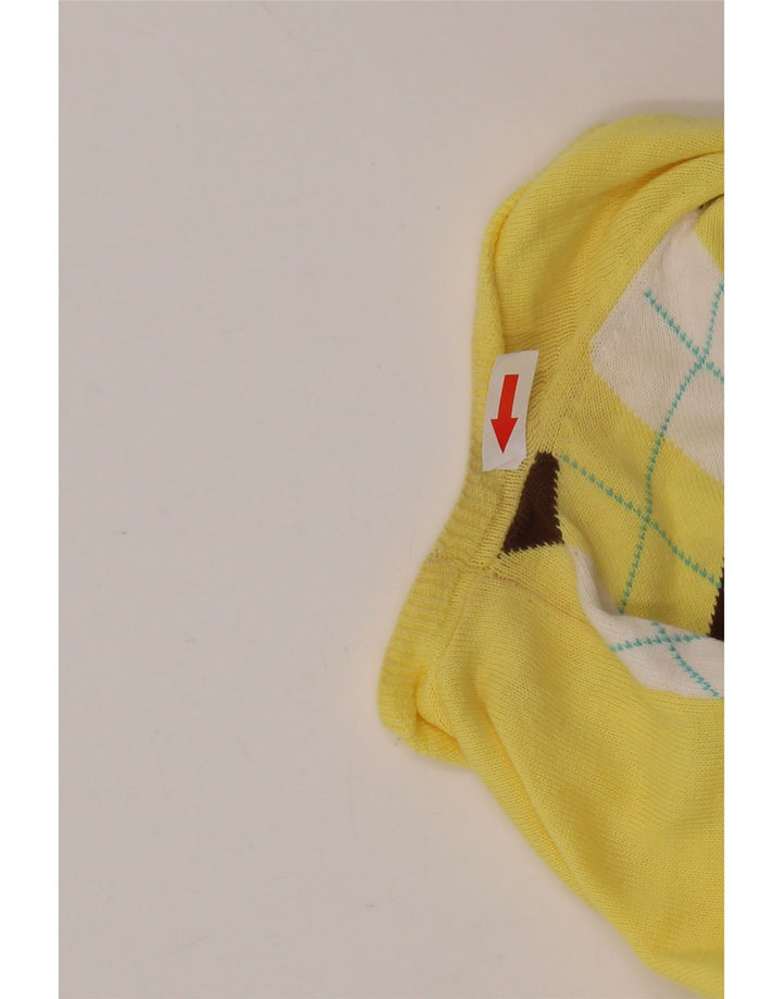 J. CREW Womens V-Neck Jumper Sweater UK 12 Medium Yellow Argyle/Diamond