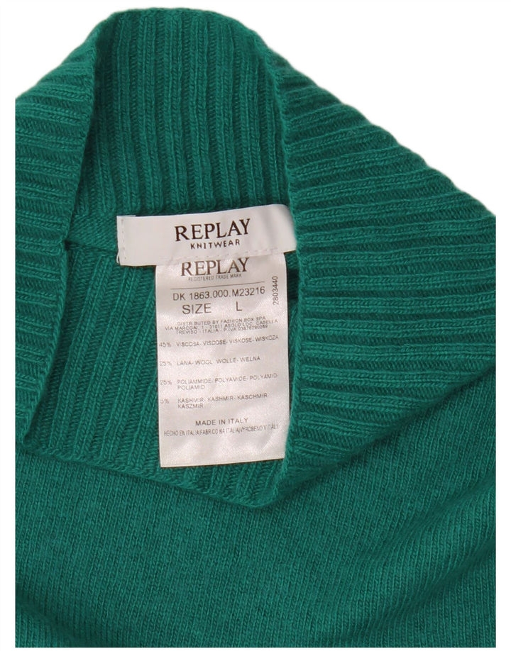 REPLAY Womens Turtle Neck Jumper Sweater UK 16 Large Turquoise Viscose