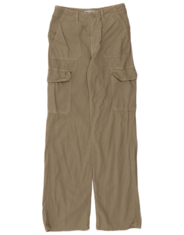 Zara Womens High Waist Loose Fit Cargo Trousers EU 34 2XS W24 L32 Khaki