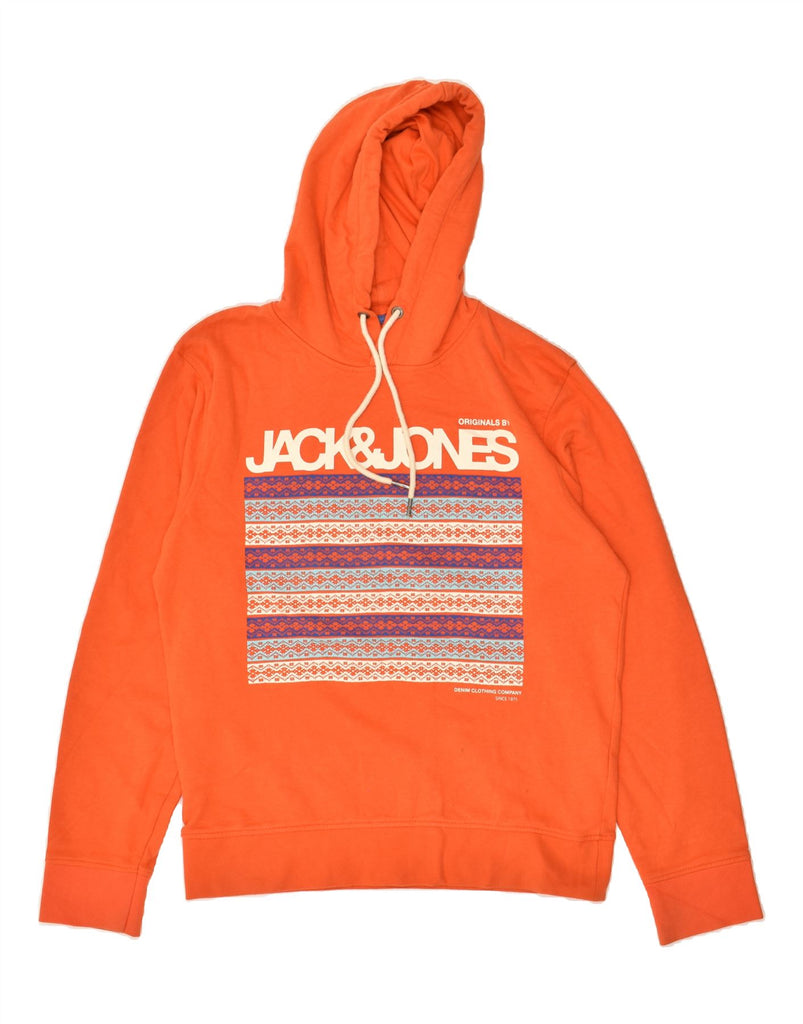 JACK & JONES Mens Graphic Hoodie Jumper Large Orange Cotton | Vintage Jack & Jones | Thrift | Second-Hand Jack & Jones | Used Clothing | Messina Hembry 