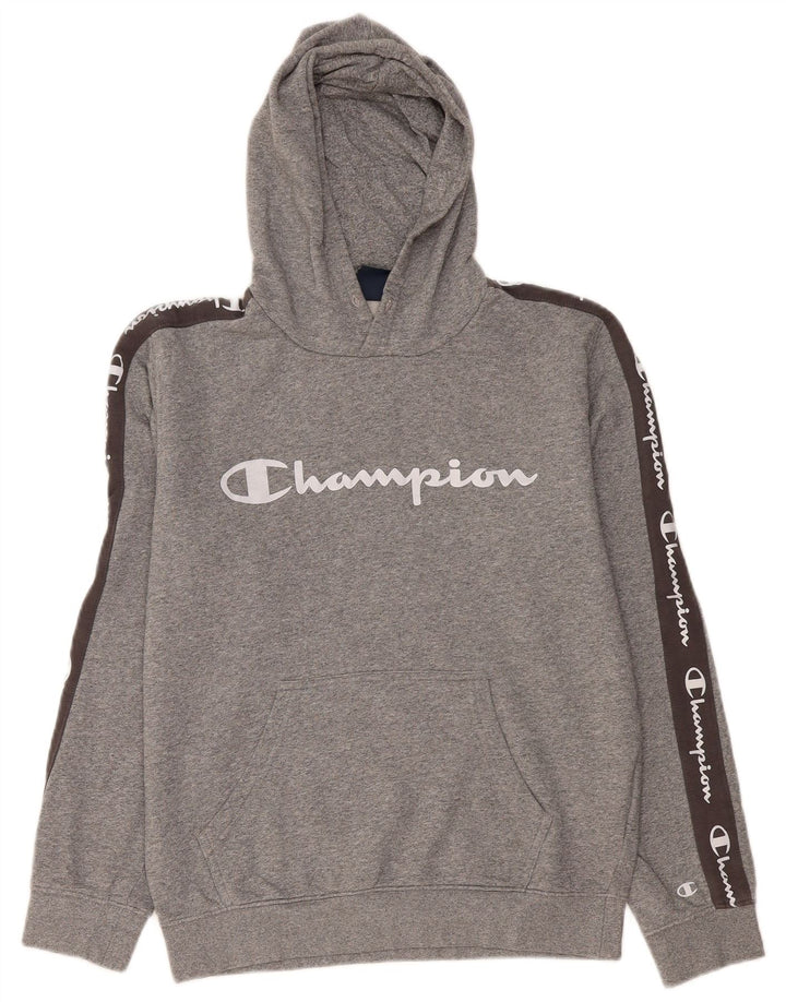Champion Mens Graphic Hoodie Jumper Medium Grey Colourblock Cotton