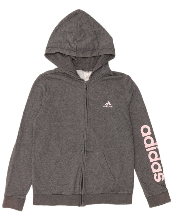 ADIDAS Womens Graphic Zip Hoodie Sweater UK 12/14 Medium Grey Cotton