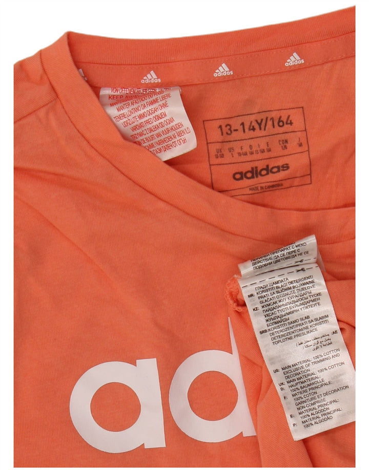ADIDAS Girls Graphic T-Shirt Top 13-14 Years Orange Cotton