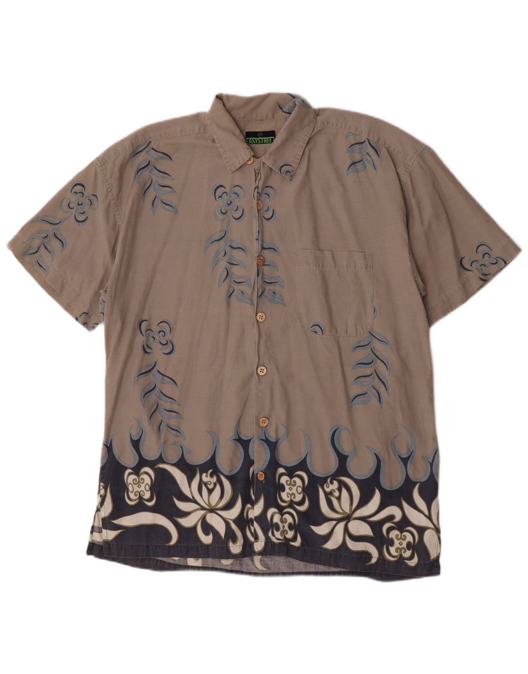 Vintage Mens Short Sleeve Shirt Large Grey Floral Cotton