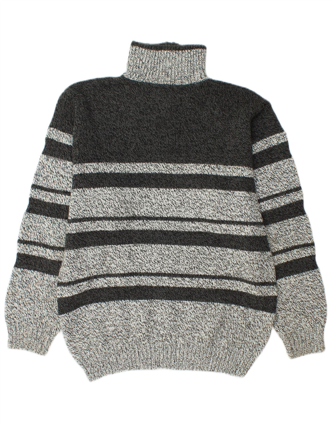 Vintage Mens Zip Neck Jumper Sweater Medium Grey Striped Acrylic