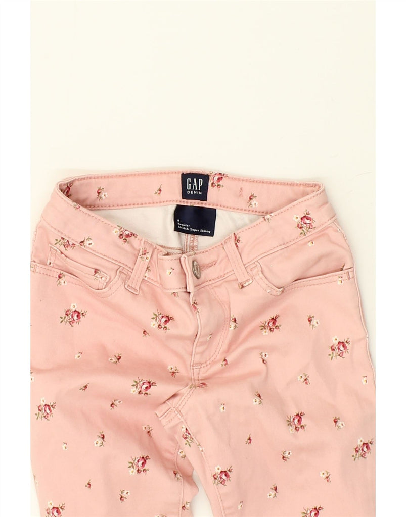 GAP Girls Stretch Super Skinny Jeans 7-8 Years W20 L23 Pink Floral Cotton | Vintage Gap | Thrift | Second-Hand Gap | Used Clothing | Messina Hembry 