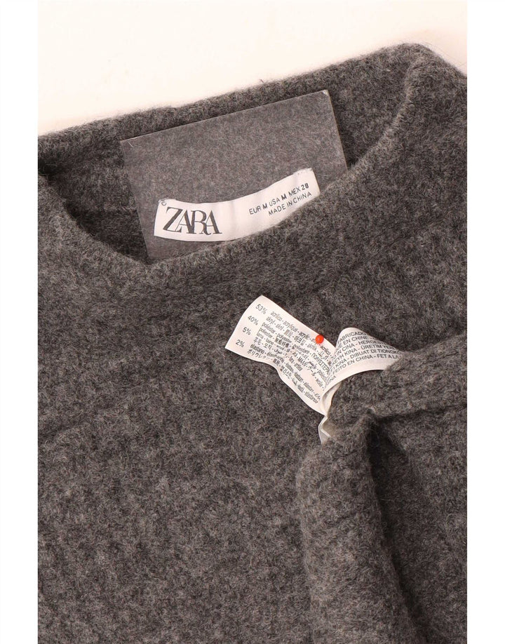 Zara Womens Crop Turtle Neck Jumper Sweater UK 14 Medium Grey Acrylic