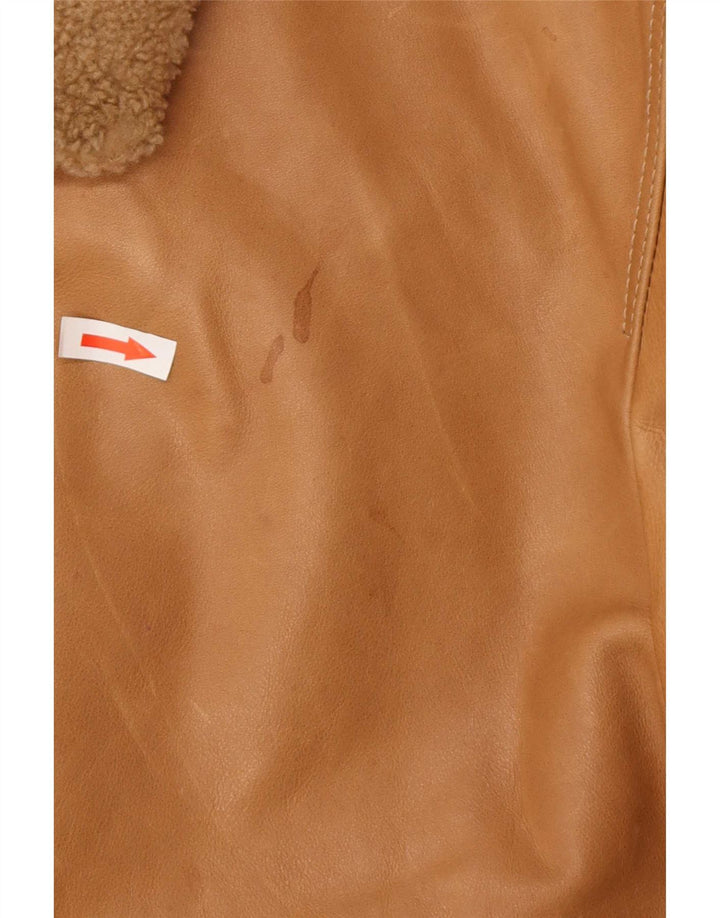 Timberland Mens Leather Bomber Jacket UK 42 XL Brown Leather