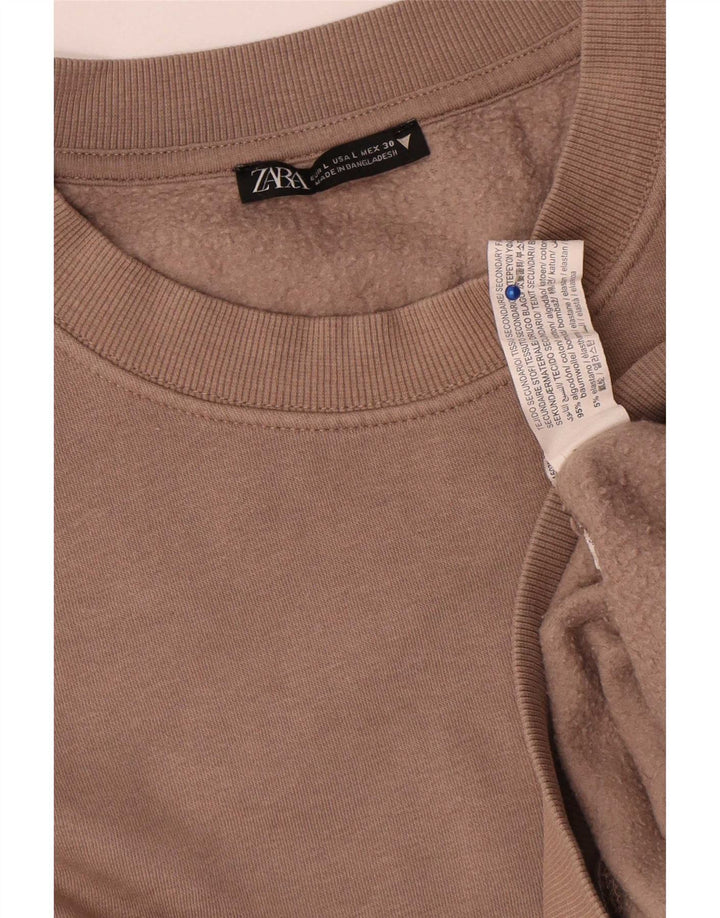 Zara Womens Sweatshirt Jumper UK 16 Large Beige Cotton