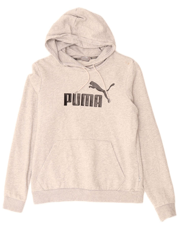 PUMA Womens Graphic Hoodie Jumper UK 14 Medium  Grey Flecked Cotton