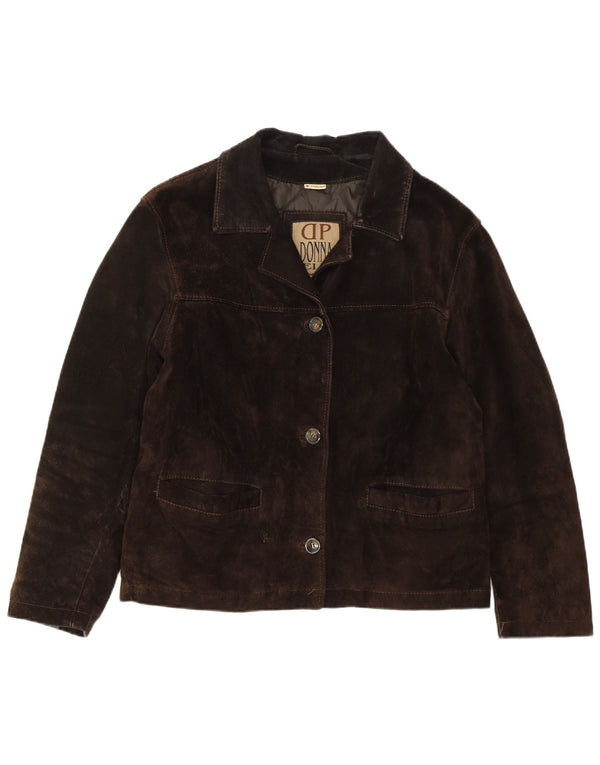 VINTAGE Womens Suede Jacket IT 46 Large Brown Leather
