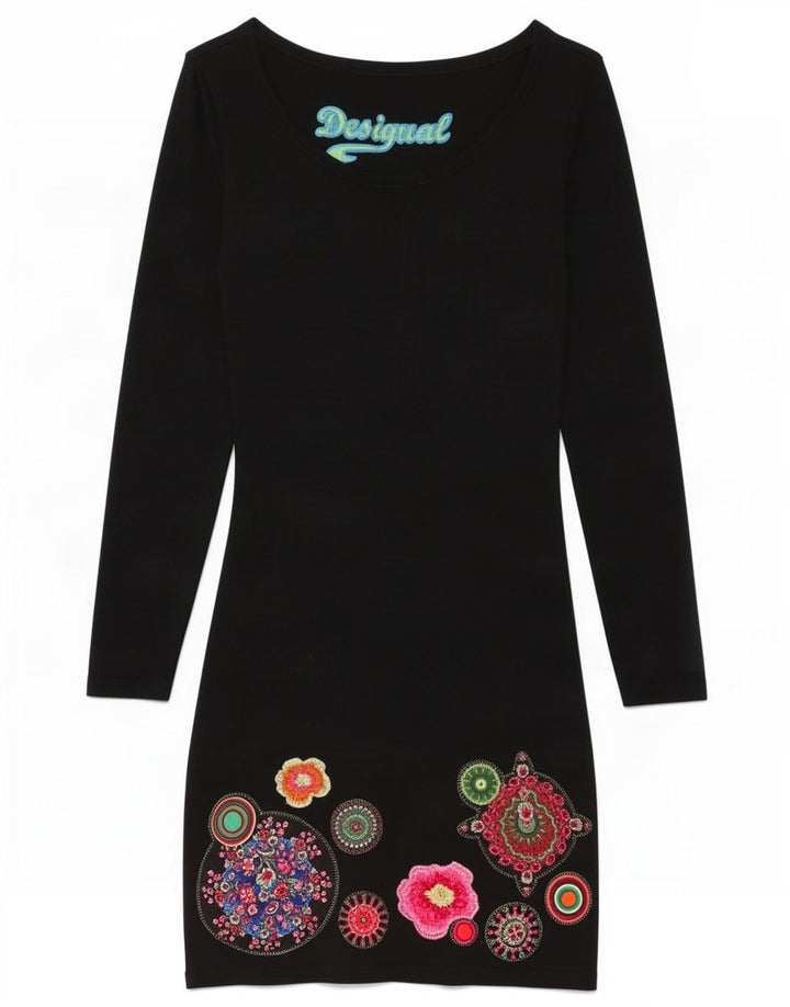 Desigual Womens Graphic Sheath Dress UK 12 Medium Black Geometric