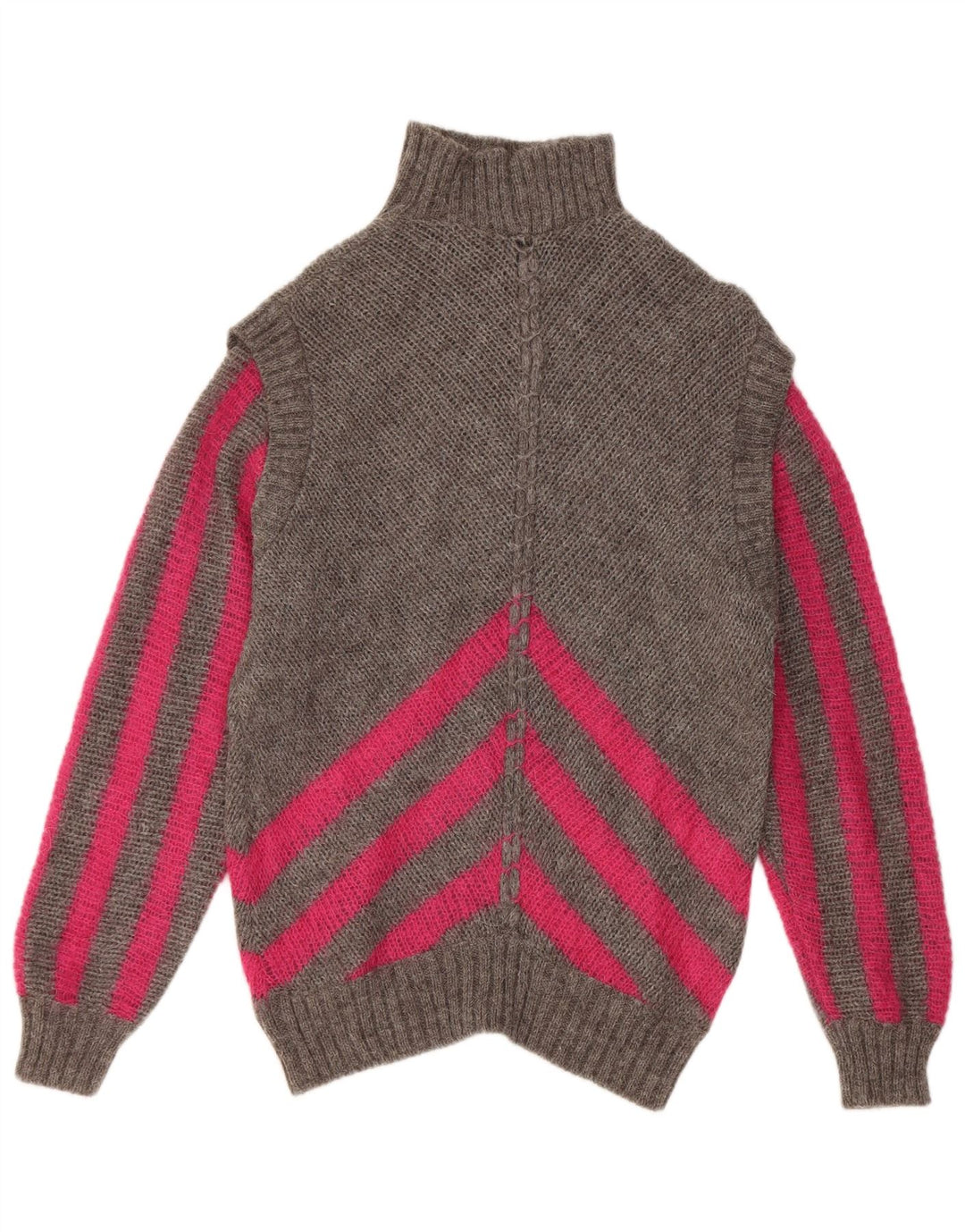 Vintage Womens Roll Neck Jumper Sweater IT 42 Medium Grey Striped