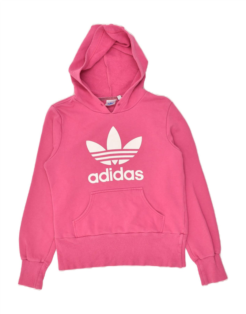 ADIDAS Womens Graphic Hoodie Jumper EU 38 Medium Pink Cotton | Vintage Adidas | Thrift | Second-Hand Adidas | Used Clothing | Messina Hembry 