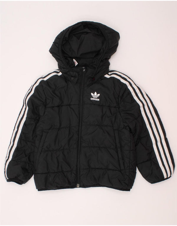 Adidas Boys Hooded Padded Jacket 4-5 Years Black Polyester