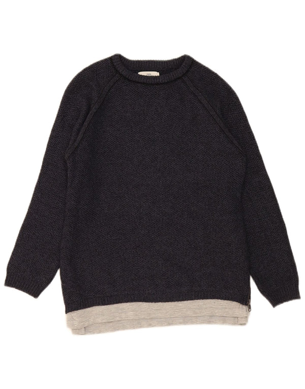 Zara Boys Boat Neck Jumper Sweater 9-10 Years Navy Blue Colourblock Acrylic