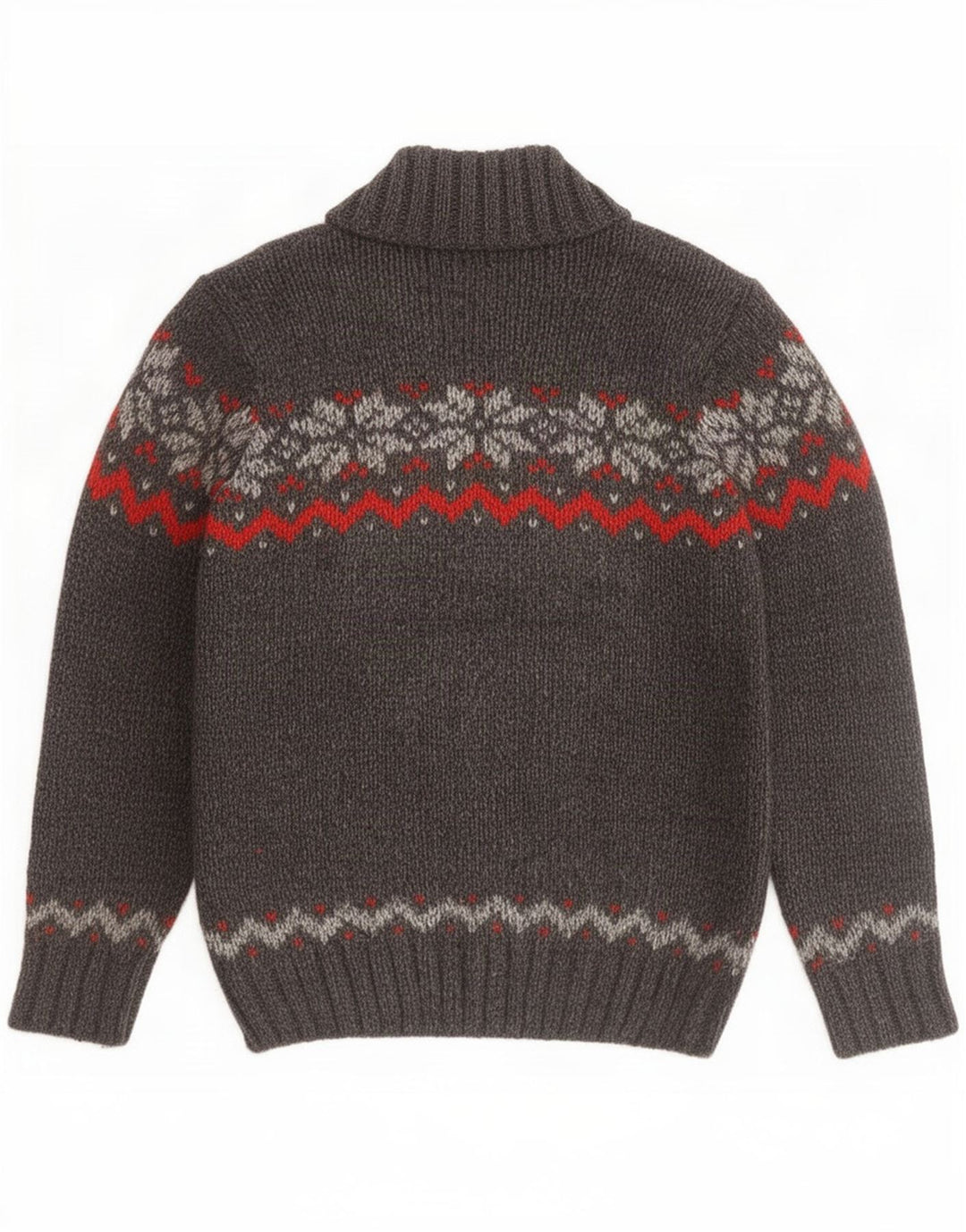 North Pole Mens Shawl Neck Jumper Sweater Large Grey Fair Isle Alpaca Wool