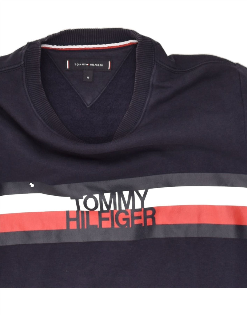 TOMMY HILFIGER Womens Graphic Sweatshirt Jumper UK 14 Medium Navy Blue | Vintage Tommy Hilfiger | Thrift | Second-Hand Tommy Hilfiger | Used Clothing | Messina Hembry 