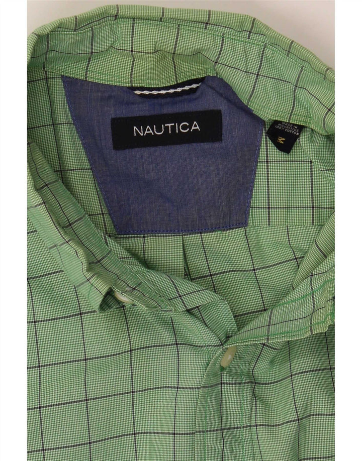 Nautica Mens Short Sleeve Shirt Medium Green Check Cotton