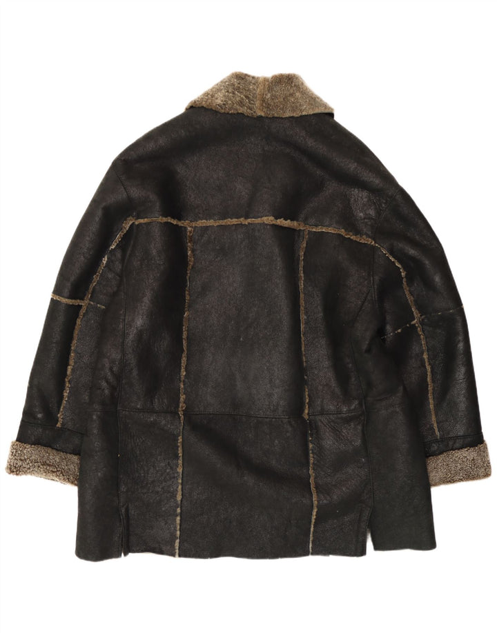 Vintage Mens Sherpa Leather Jacket IT 54 2XL Black Leather