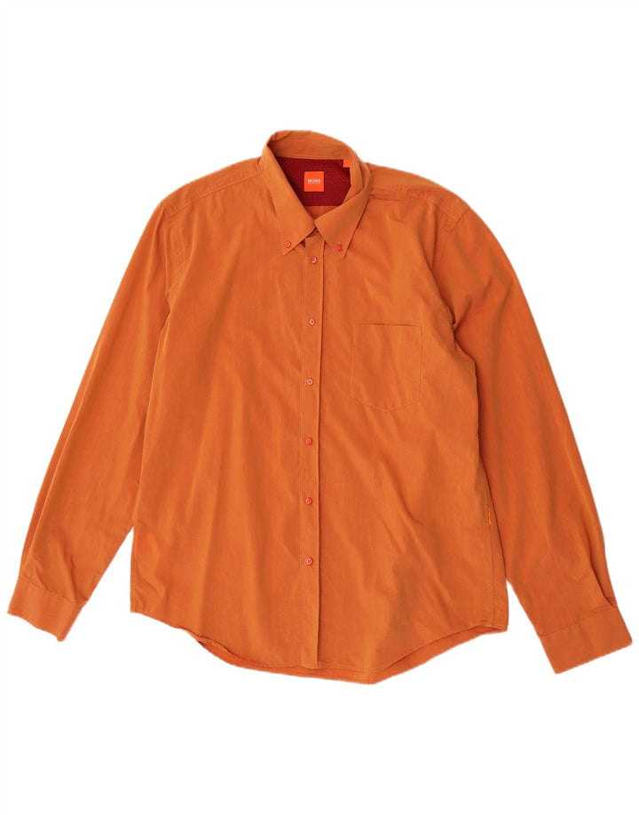 Hugo Boss Mens Shirt Large Orange Cotton