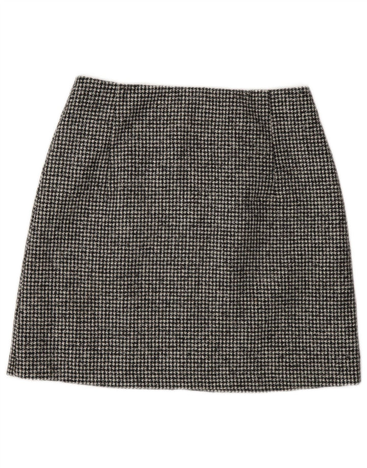 Massimo Dutti Womens Mini Skirt Small W26 Black Houndstooth Wool