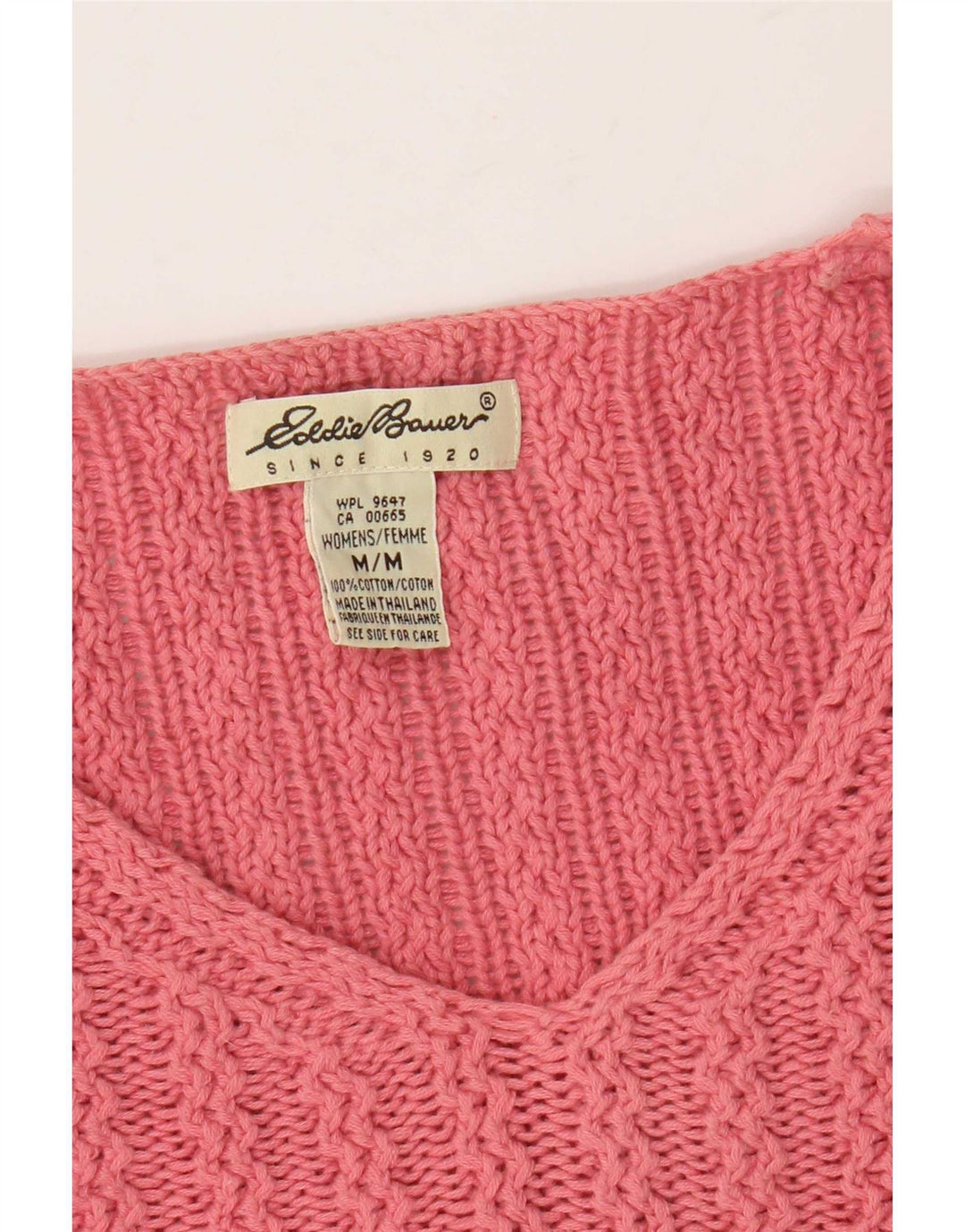 Eddie Bauer Womens Oversized V-Neck Jumper Sweater UK 14 Medium Pink Cotton