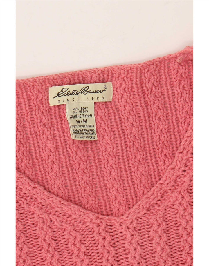 Eddie Bauer Womens Oversized V-Neck Jumper Sweater UK 14 Medium Pink Cotton