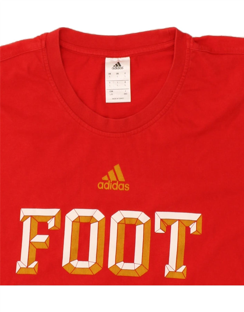 ADIDAS Mens Football Graphic T-Shirt Top Large Red Cotton Vintage Adidas and Second-Hand Adidas from Messina Hembry 