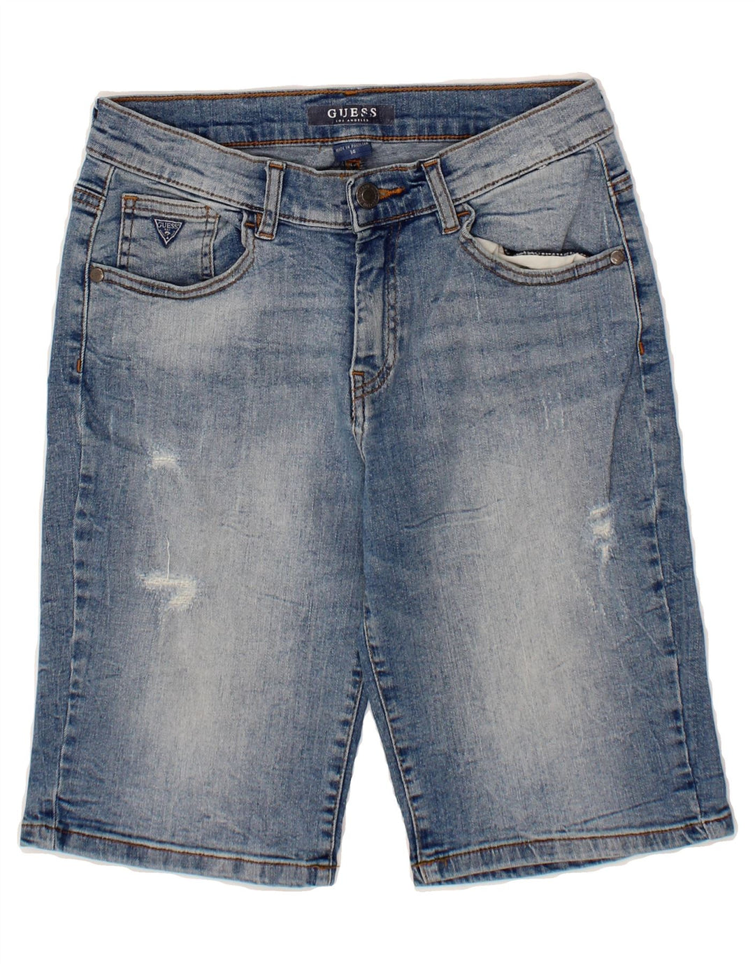 GUESS Boys Distressed Denim Shorts 13-14 Years W28 Blue Cotton Vintage Guess and Second-Hand Guess from Messina Hembry 