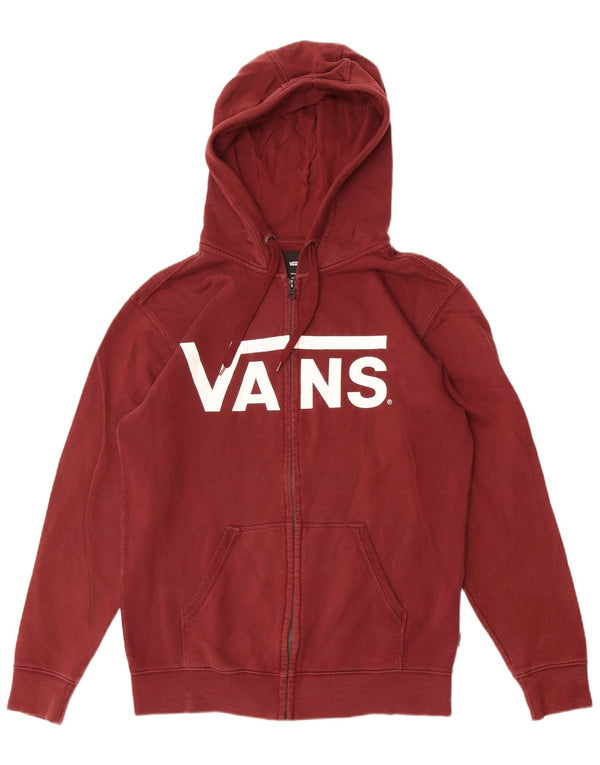 Vans Womens Graphic Oversized Zip Hoodie Sweater UK 10 Small Maroon Cotton