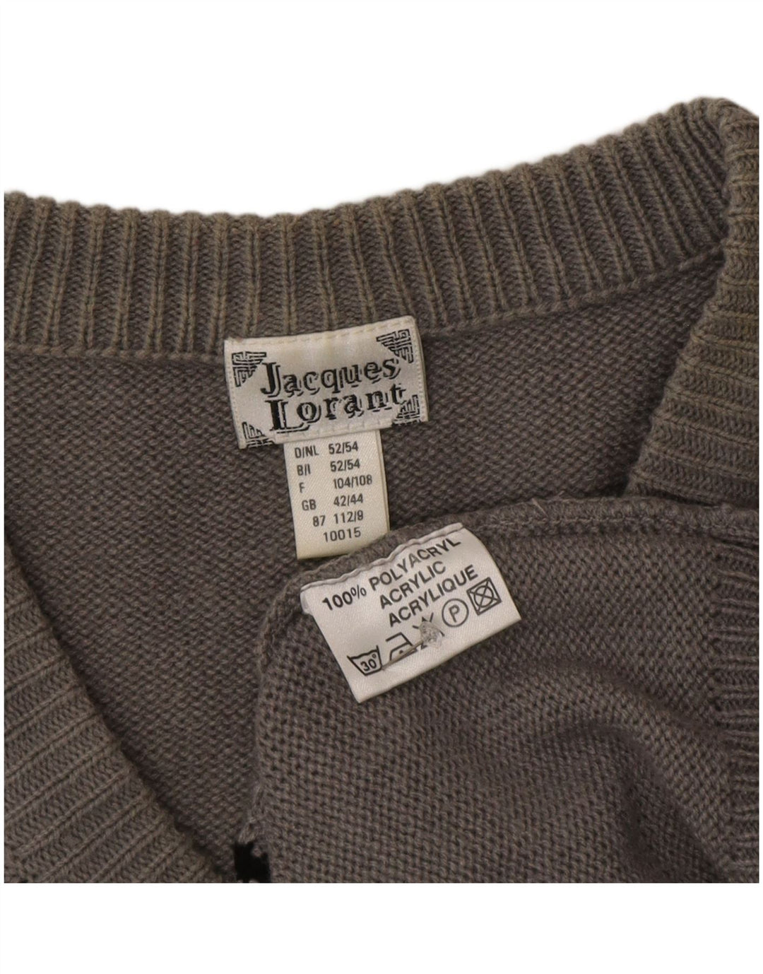 Jacques Lorant Mens V-Neck Jumper Sweater UK 42/44 Large Grey Striped