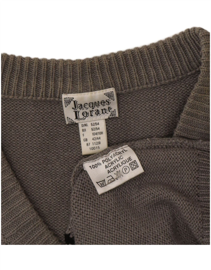 Jacques Lorant Mens V-Neck Jumper Sweater UK 42/44 Large Grey Striped