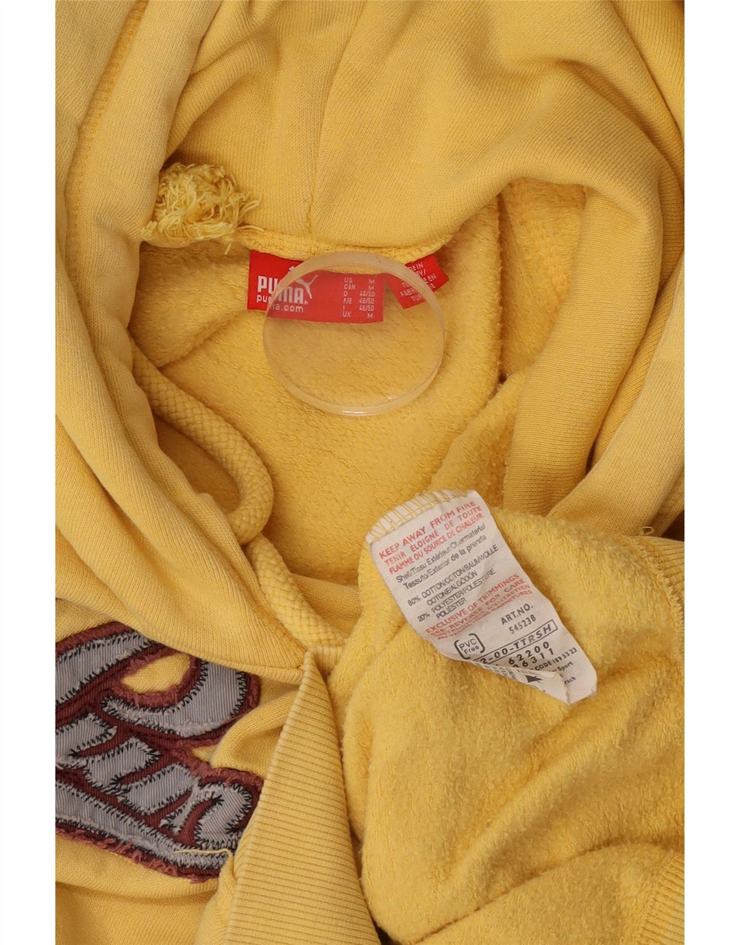 Puma Mens Graphic Hoodie Jumper Medium Yellow Cotton