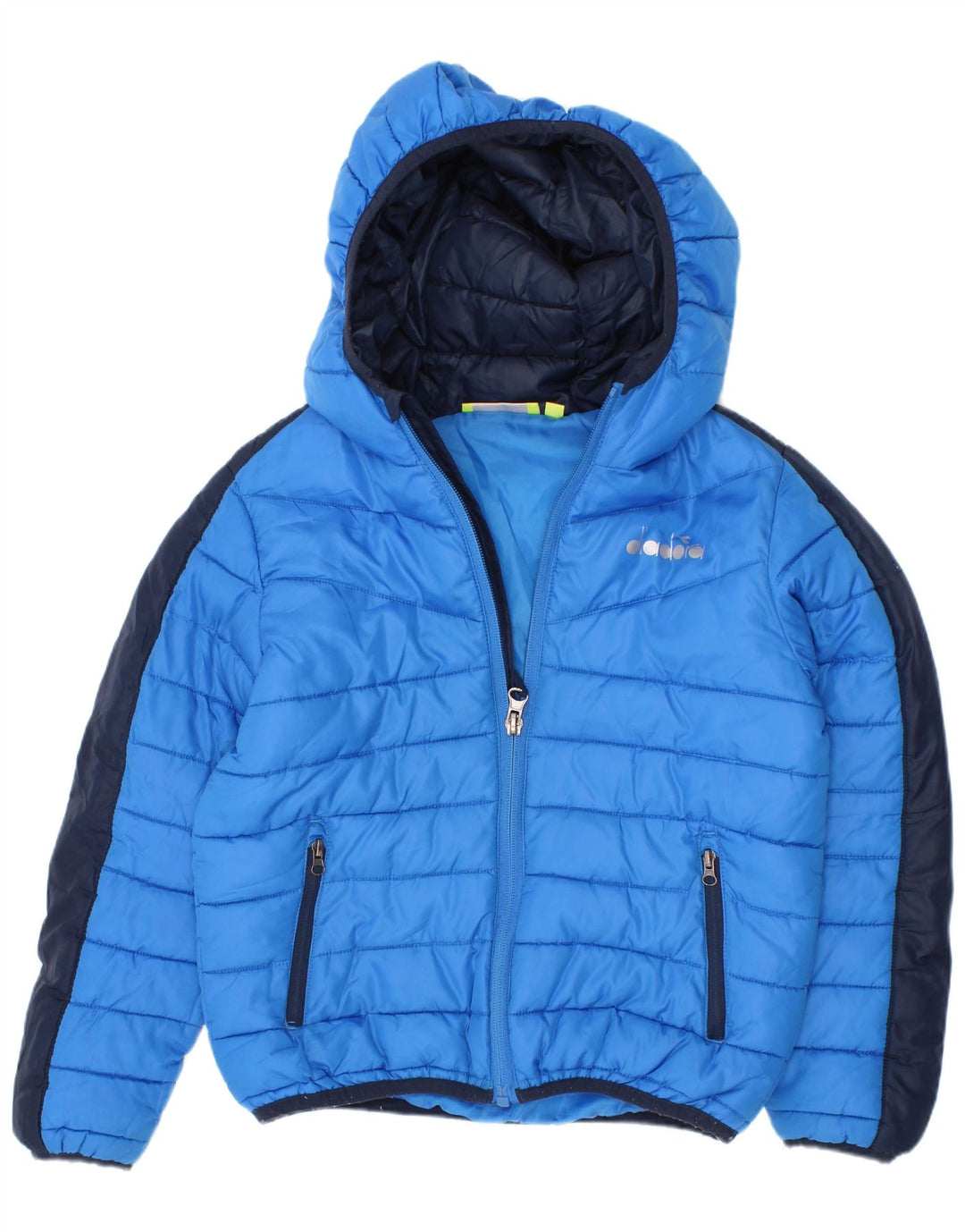 Diadora Boys Hooded Padded Jacket 5-6 Years Small Blue Colourblock