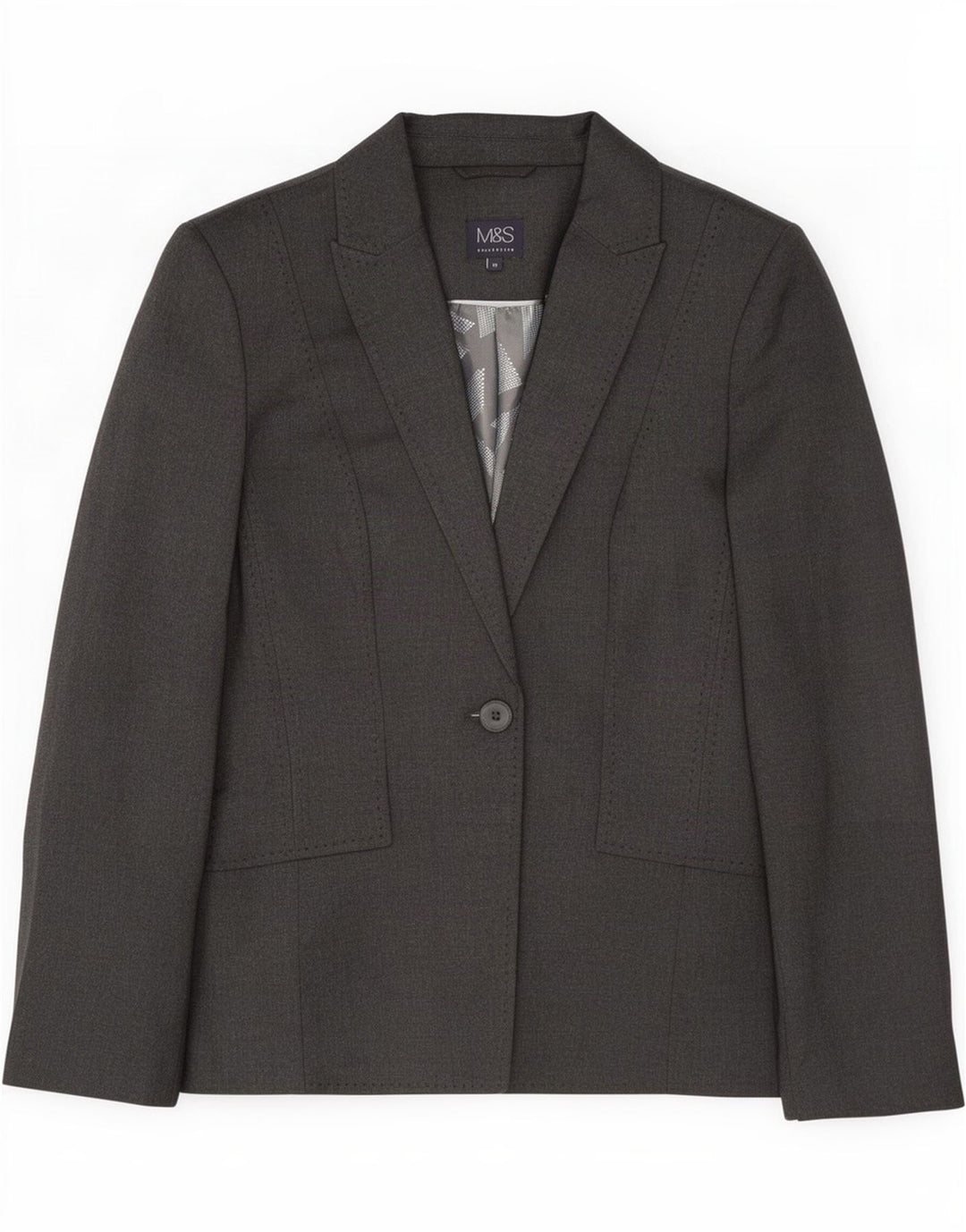 Marks & Spencer Womens 1 Button Blazer Jacket UK 10 Small Grey Polyester