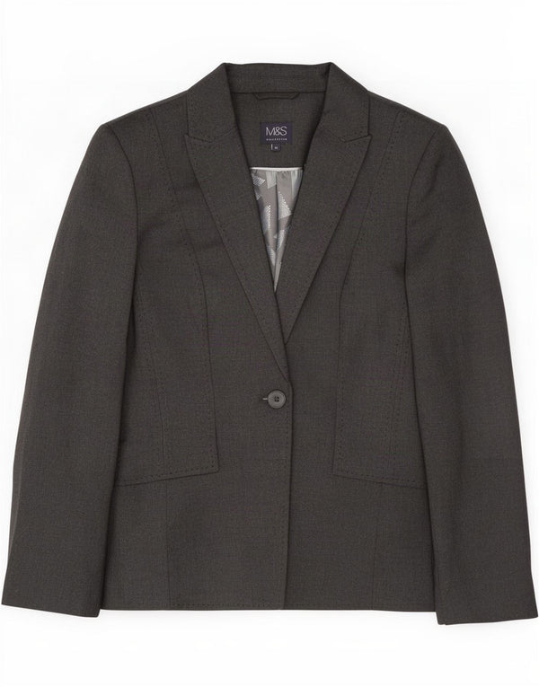 Marks & Spencer Womens 1 Button Blazer Jacket UK 10 Small Grey Polyester