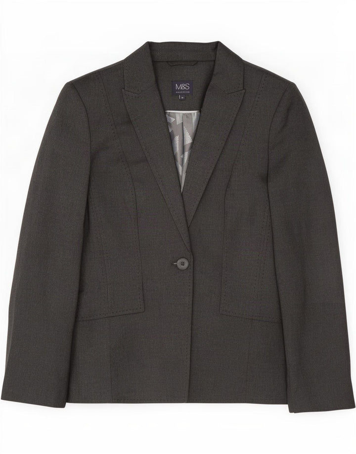 Marks & Spencer Womens 1 Button Blazer Jacket UK 10 Small Grey Polyester
