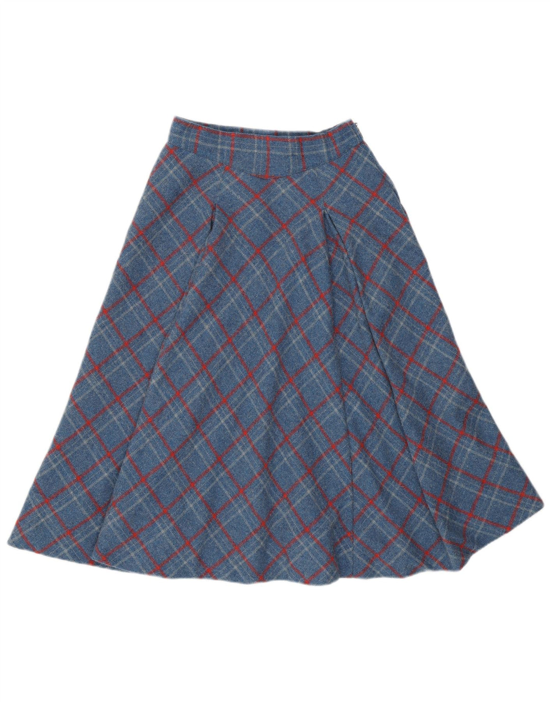 VINTAGE Womens High Waist A-Line Skirt W24 XS Blue Check