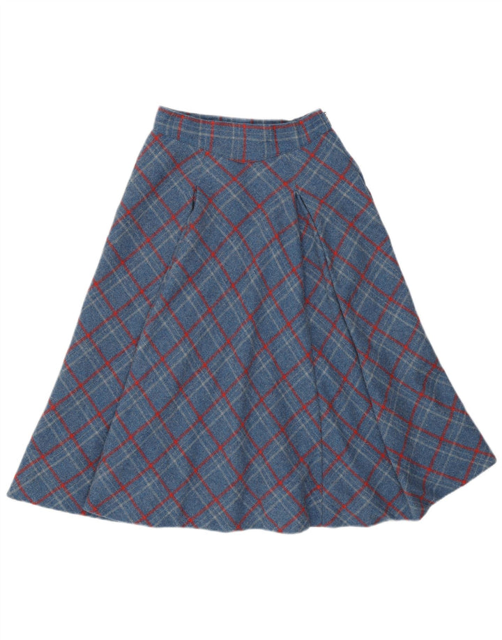 VINTAGE Womens High Waist A-Line Skirt W24 XS Blue Check