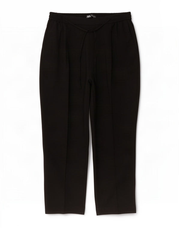 Zara Womens High Waist Tapered Chino Trousers XL W32 L26 Black Polyester
