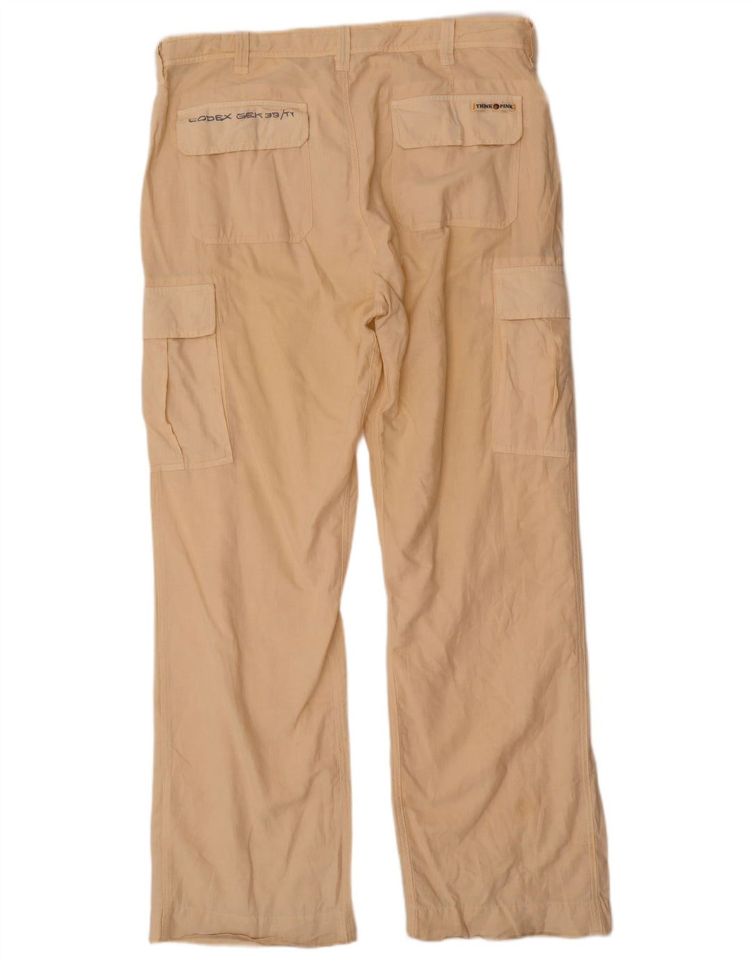Think Pink Mens Straight Cargo Trousers IT 52 XL W36 L32 Beige Cotton