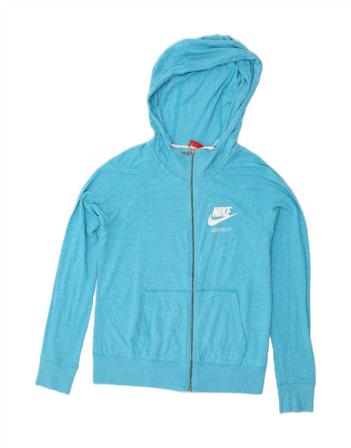 NIKE Womens Zip Hoodie Sweater UK 10 Small Blue Flecked Vintage Nike and Second-Hand Nike from Messina Hembry 