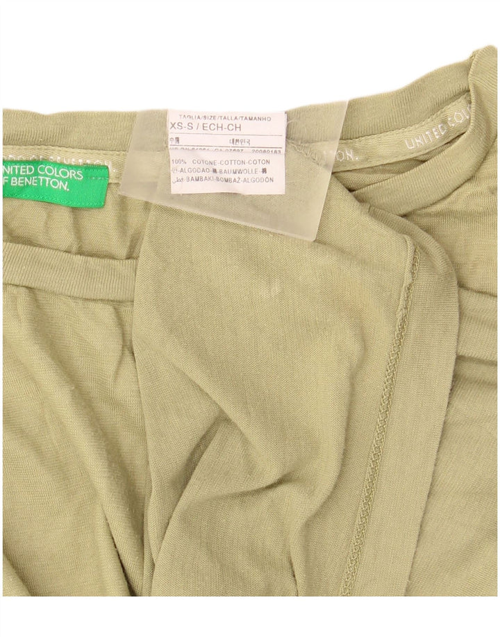 BENETTON Womens Crop Oversized T-Shirt Top UK 6 XS Khaki Cotton