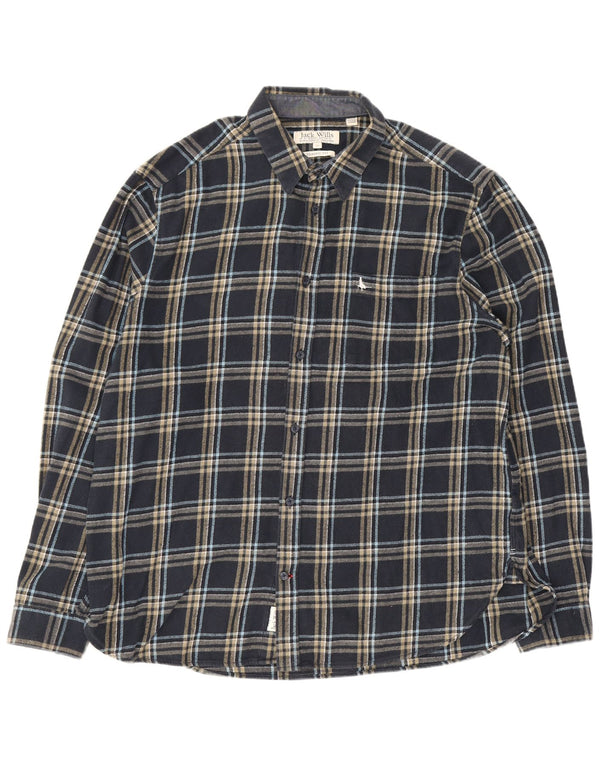 Jack Wills Mens Classic Fit Flannel Shirt XL Navy Blue Check Cotton